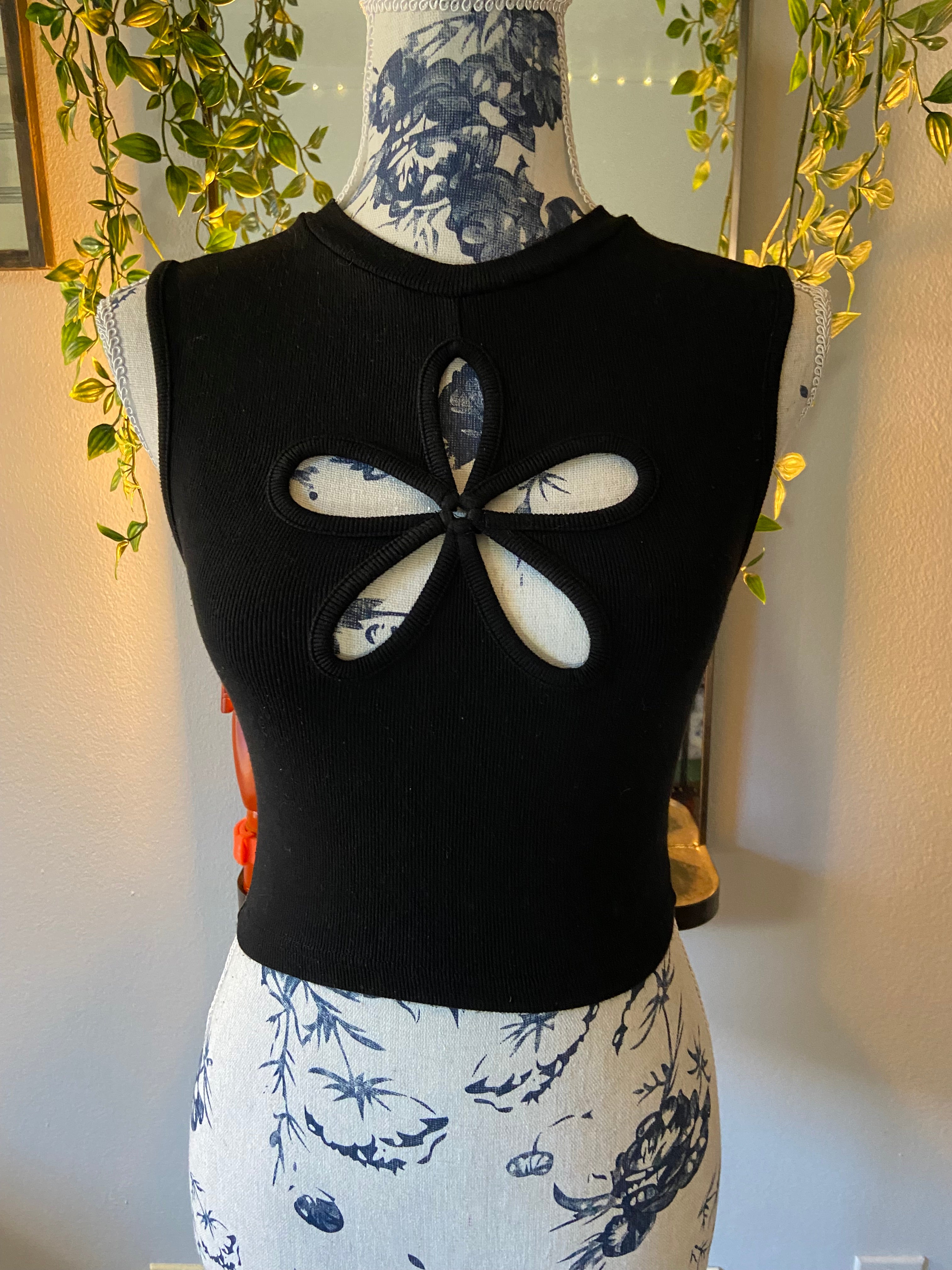 Black Tank Top with Flower Cut Out