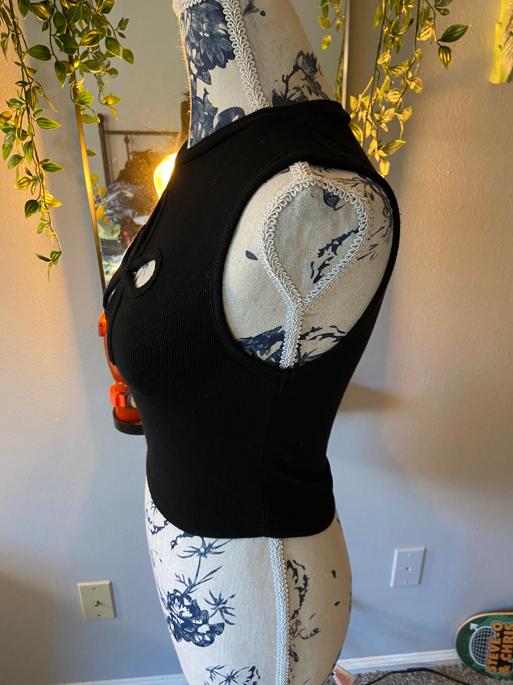Black Tank Top with Flower Cut Out