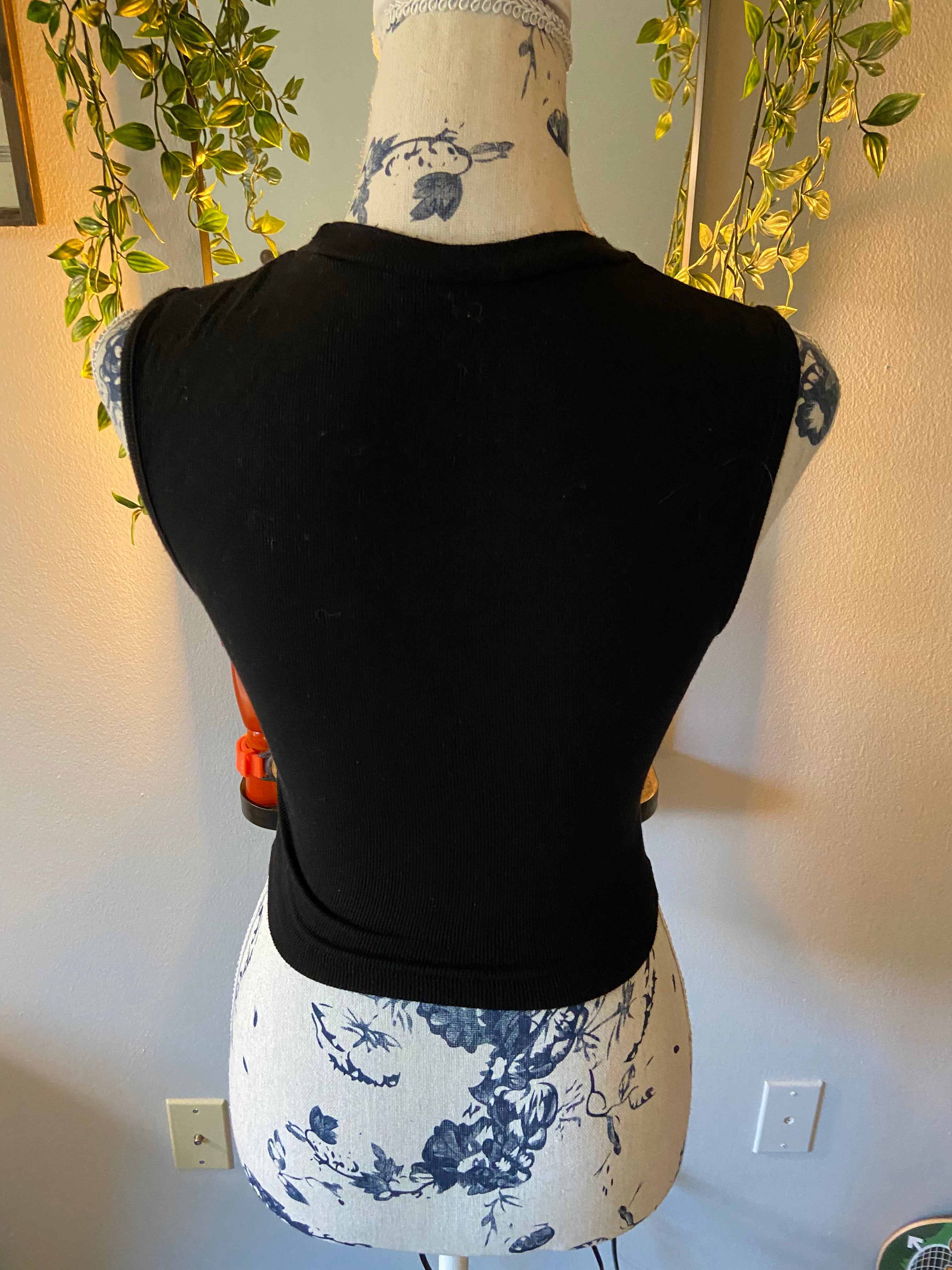 Black Tank Top with Flower Cut Out