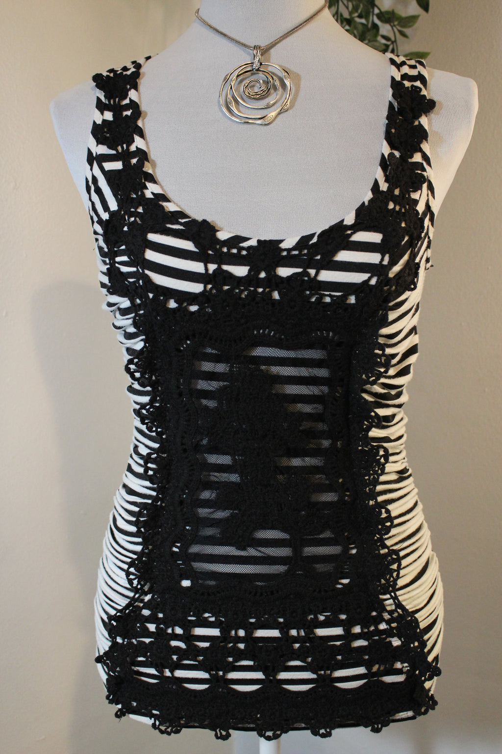 Striped Racerback Tank Top With Lace Details