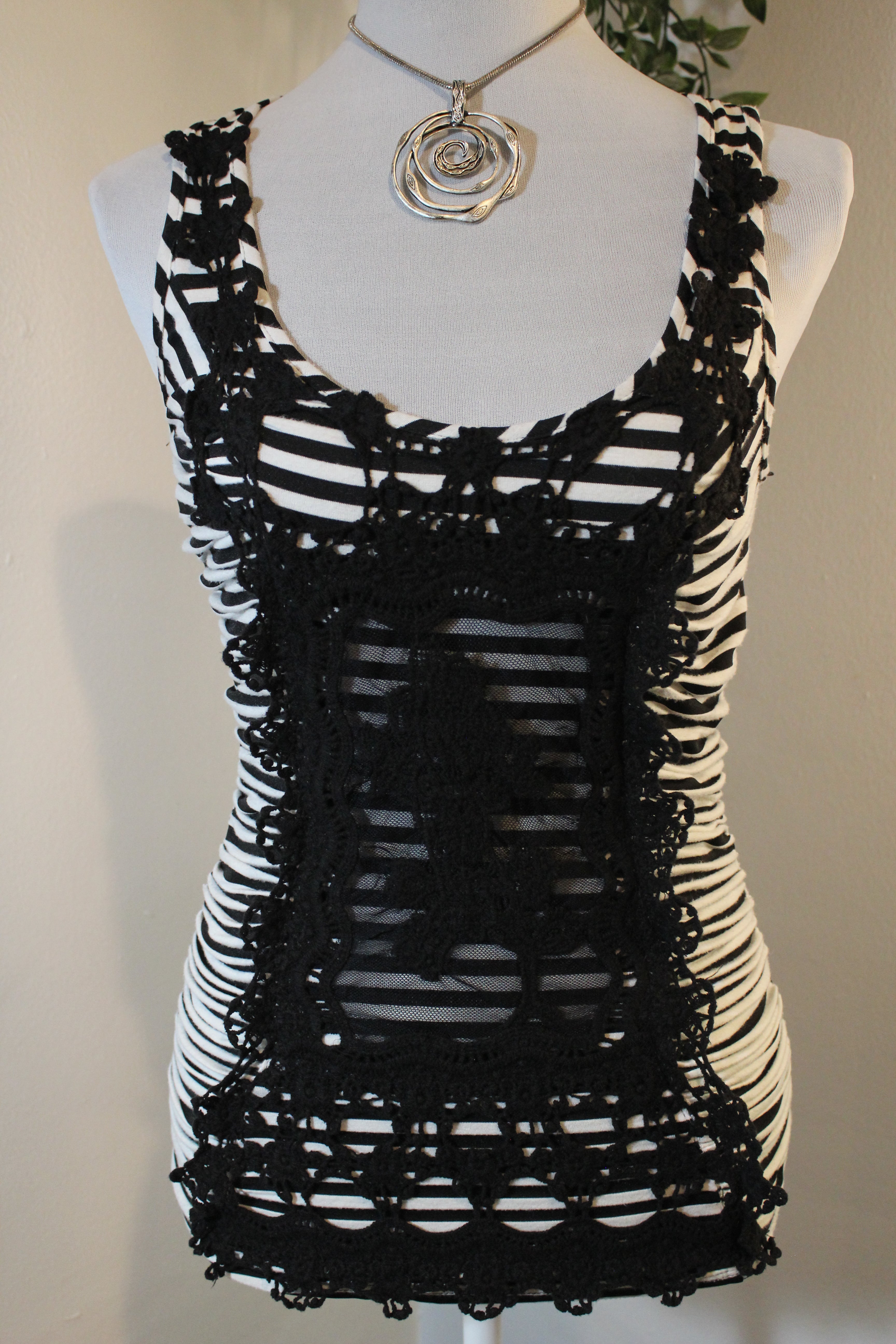 Striped Racerback Tank Top With Lace Details