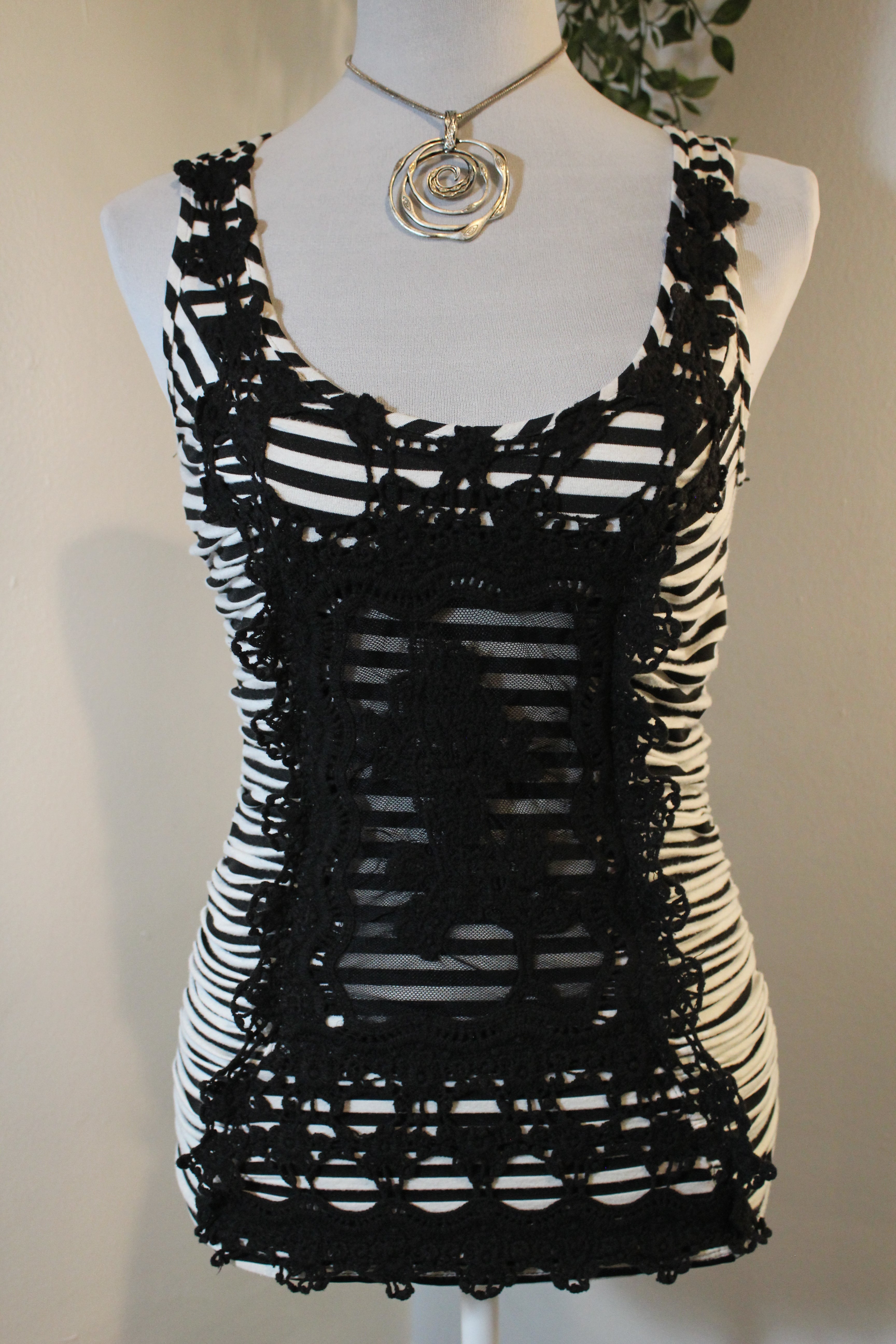 Striped Racerback Tank Top With Lace Details