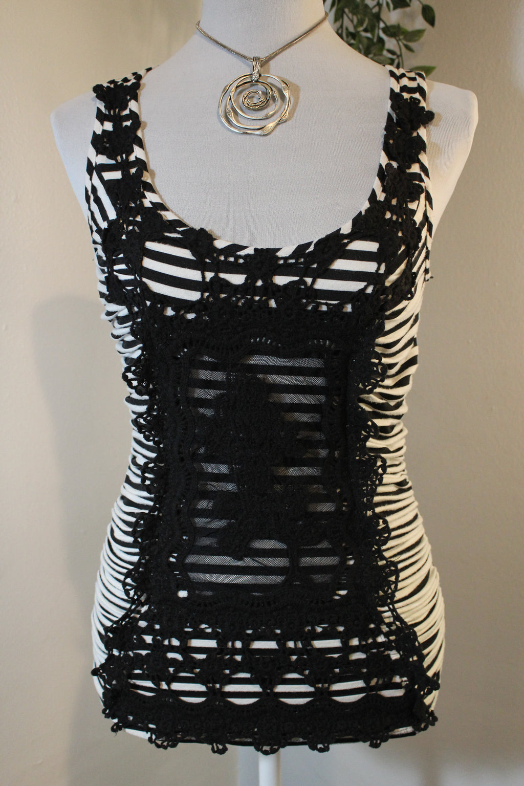 Striped Racerback Tank Top With Lace Details