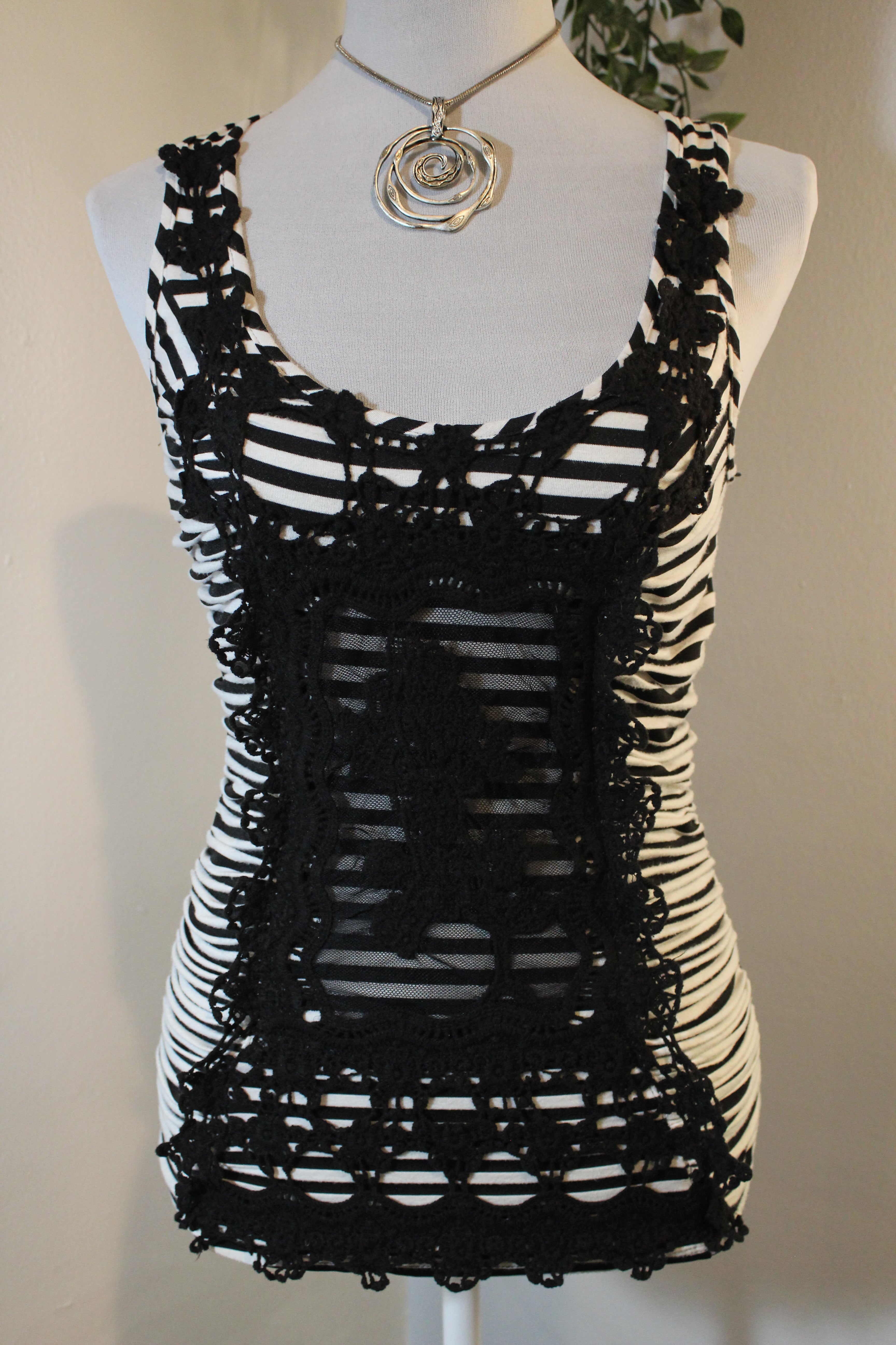 Striped Racerback Tank Top With Lace Details