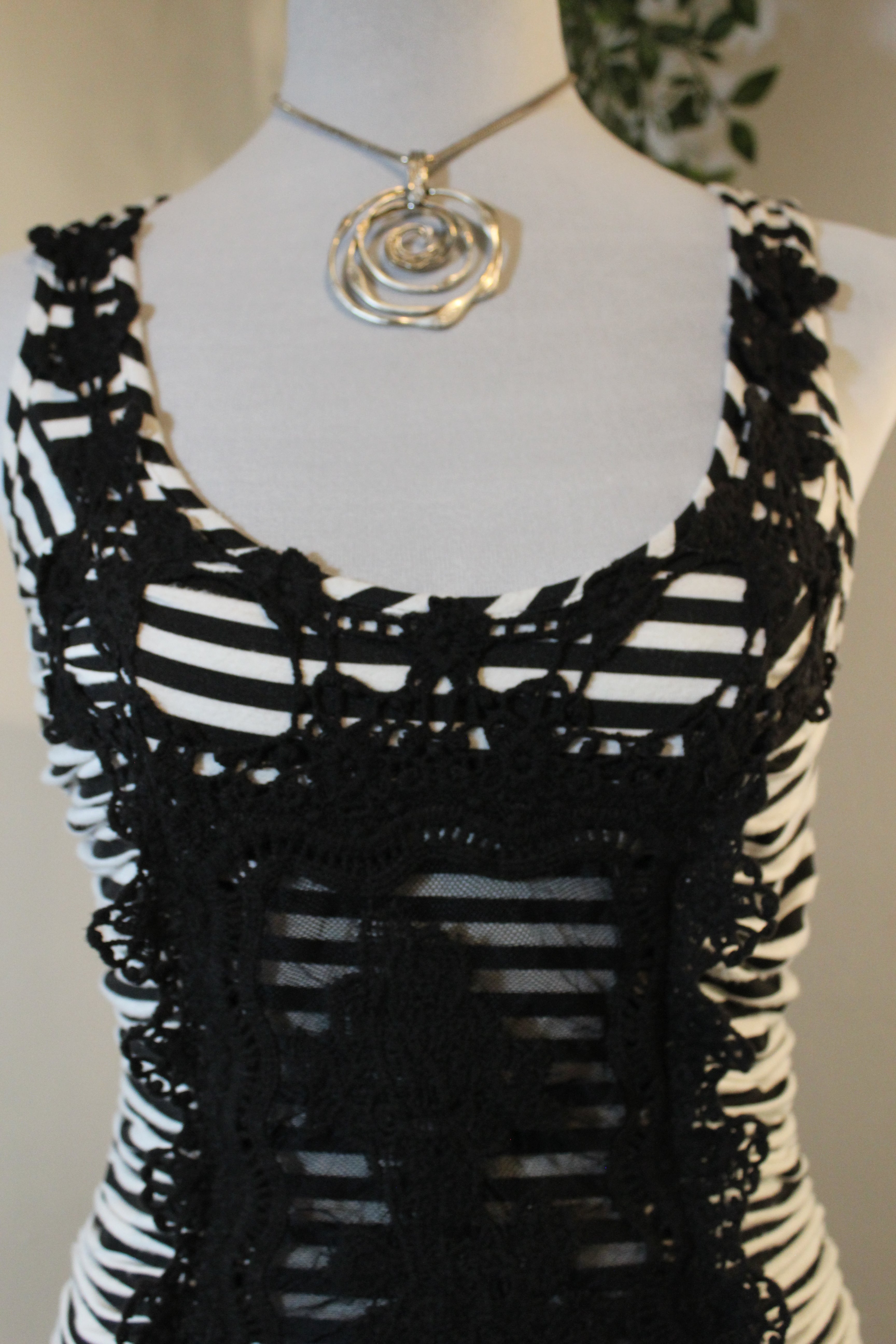 Striped Racerback Tank Top With Lace Details