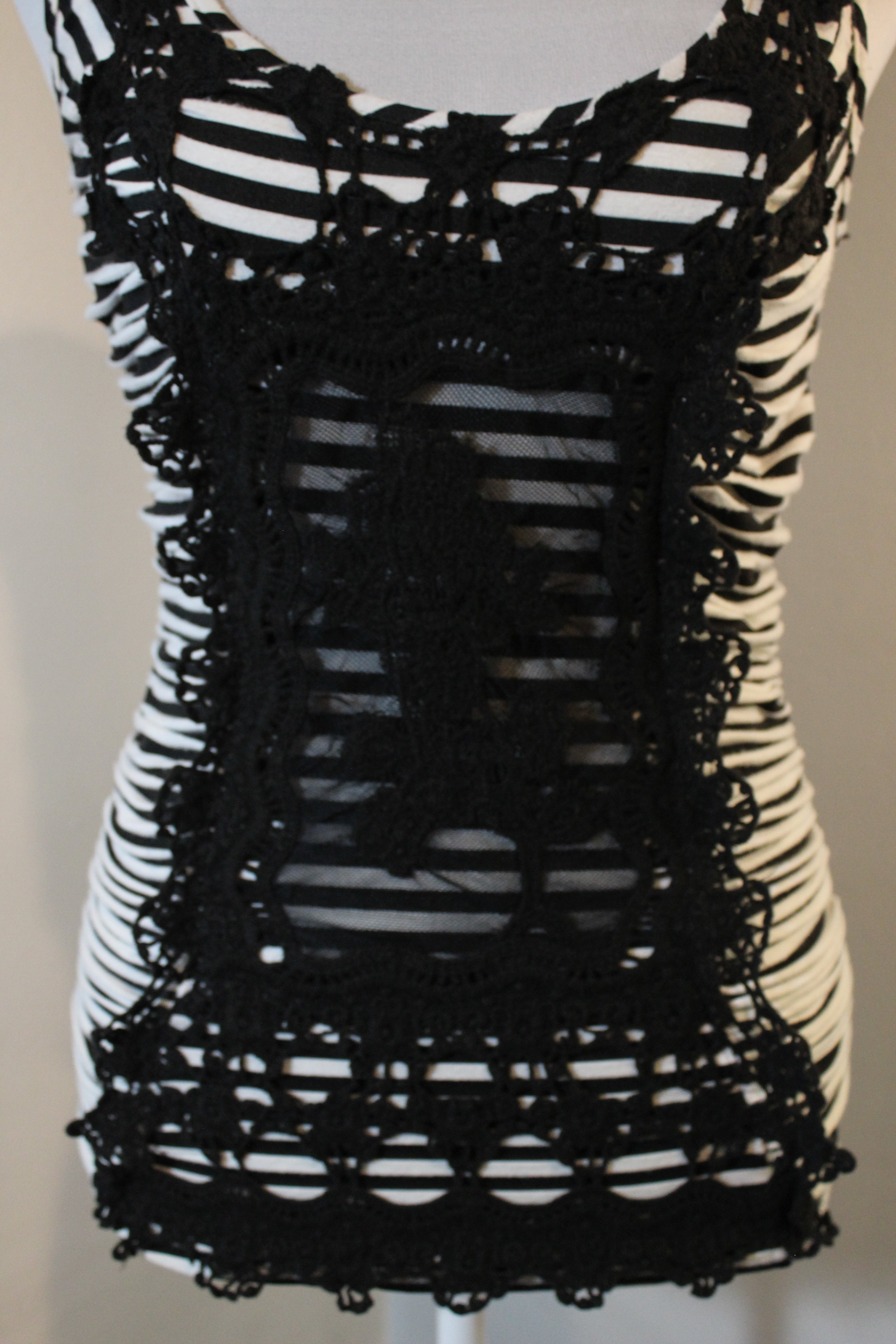 Striped Racerback Tank Top With Lace Details