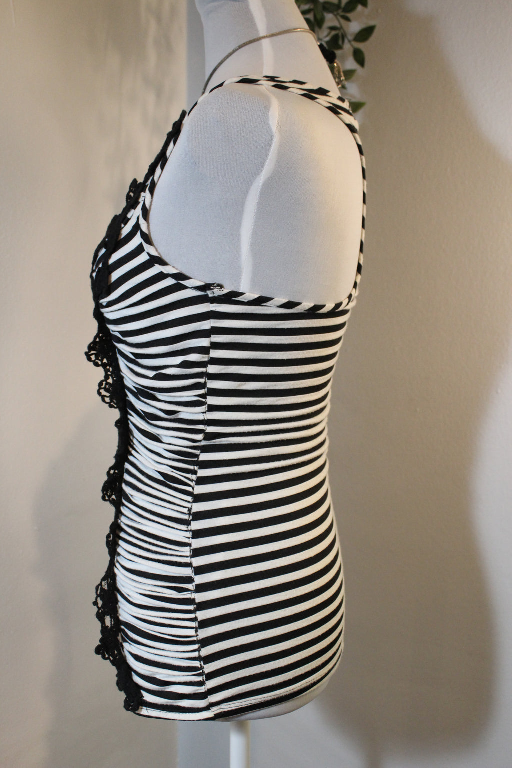 Striped Racerback Tank Top With Lace Details