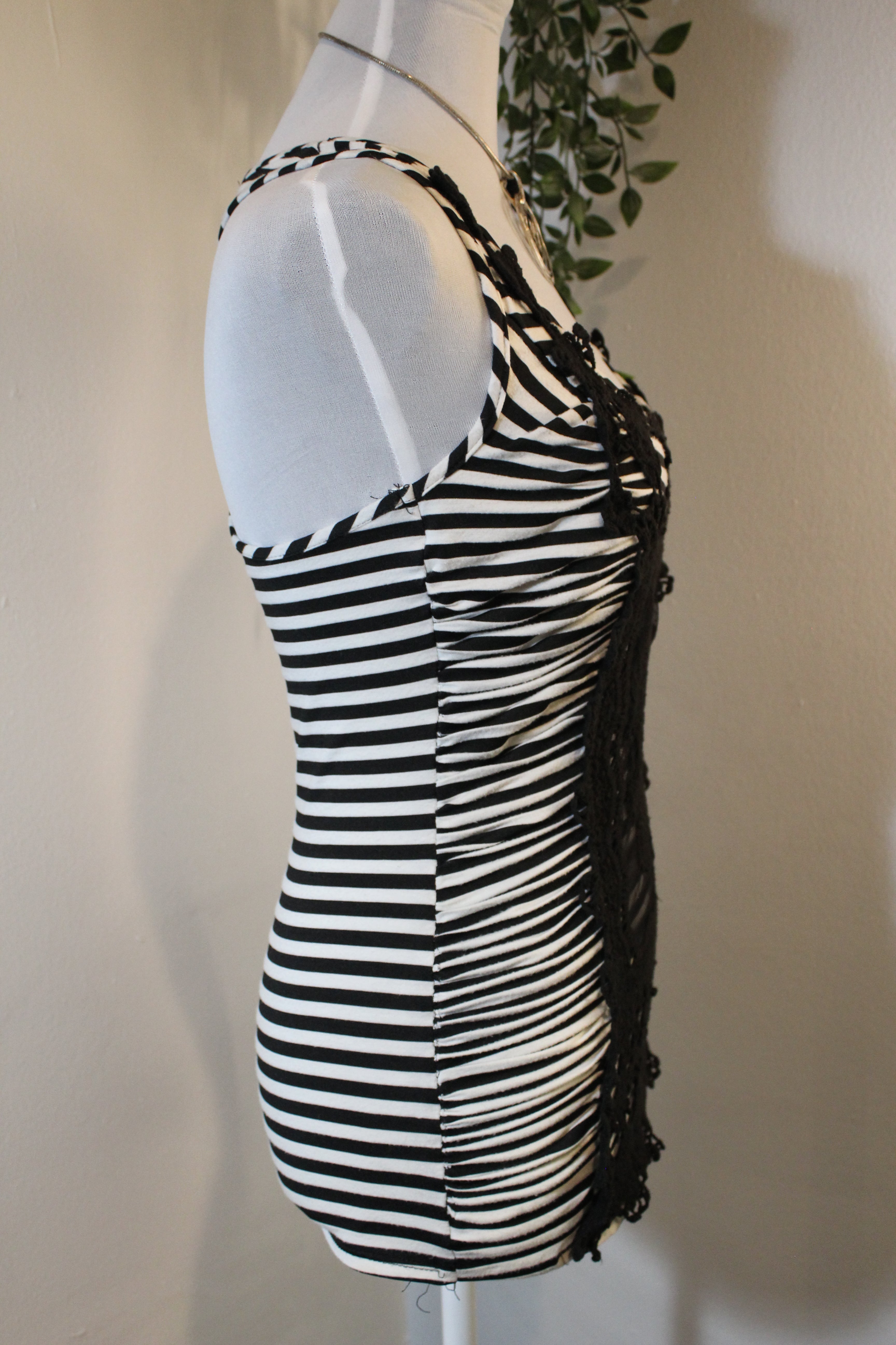 Striped Racerback Tank Top With Lace Details