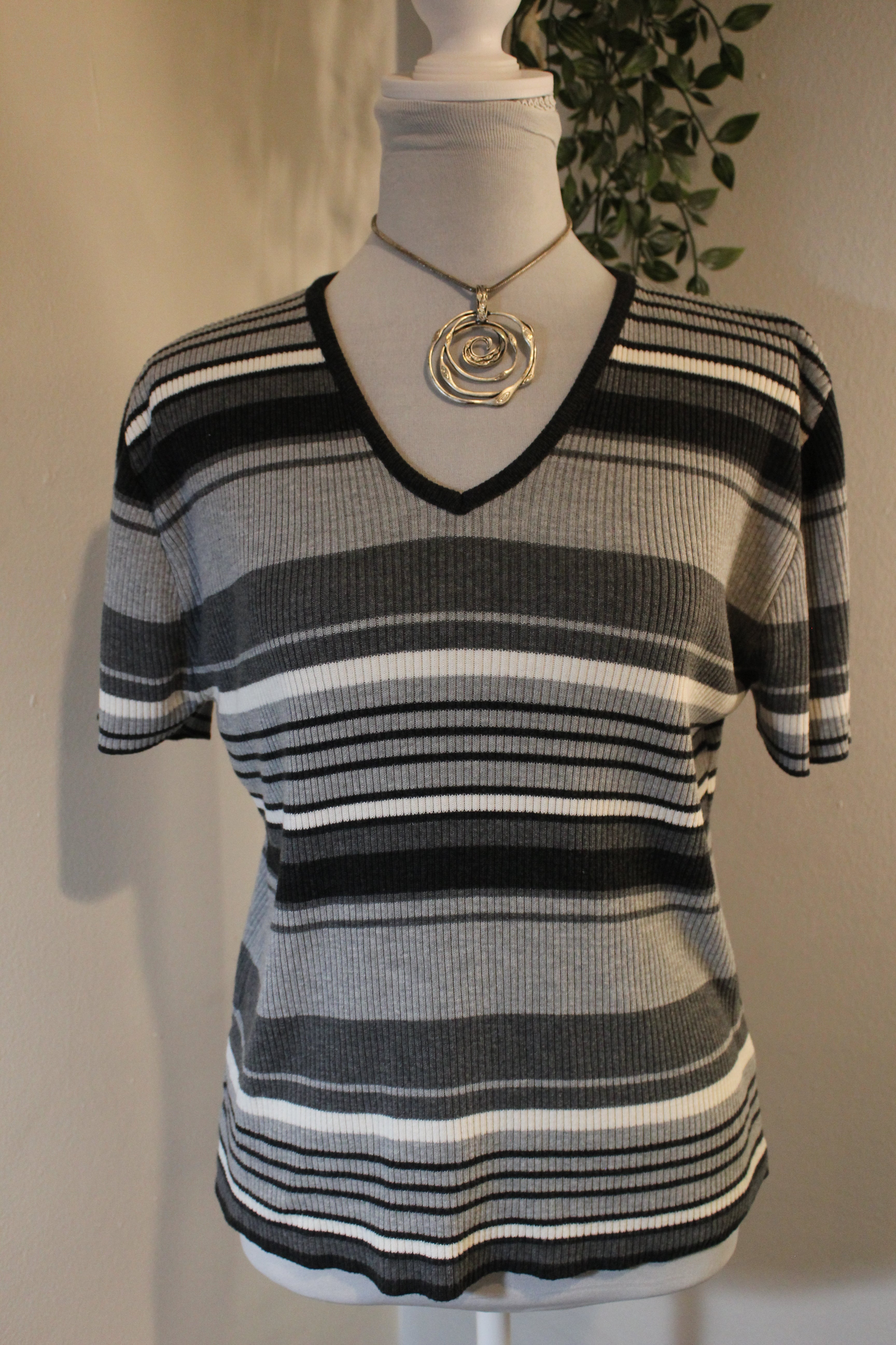 Basics Black Gray White Striped Shirt