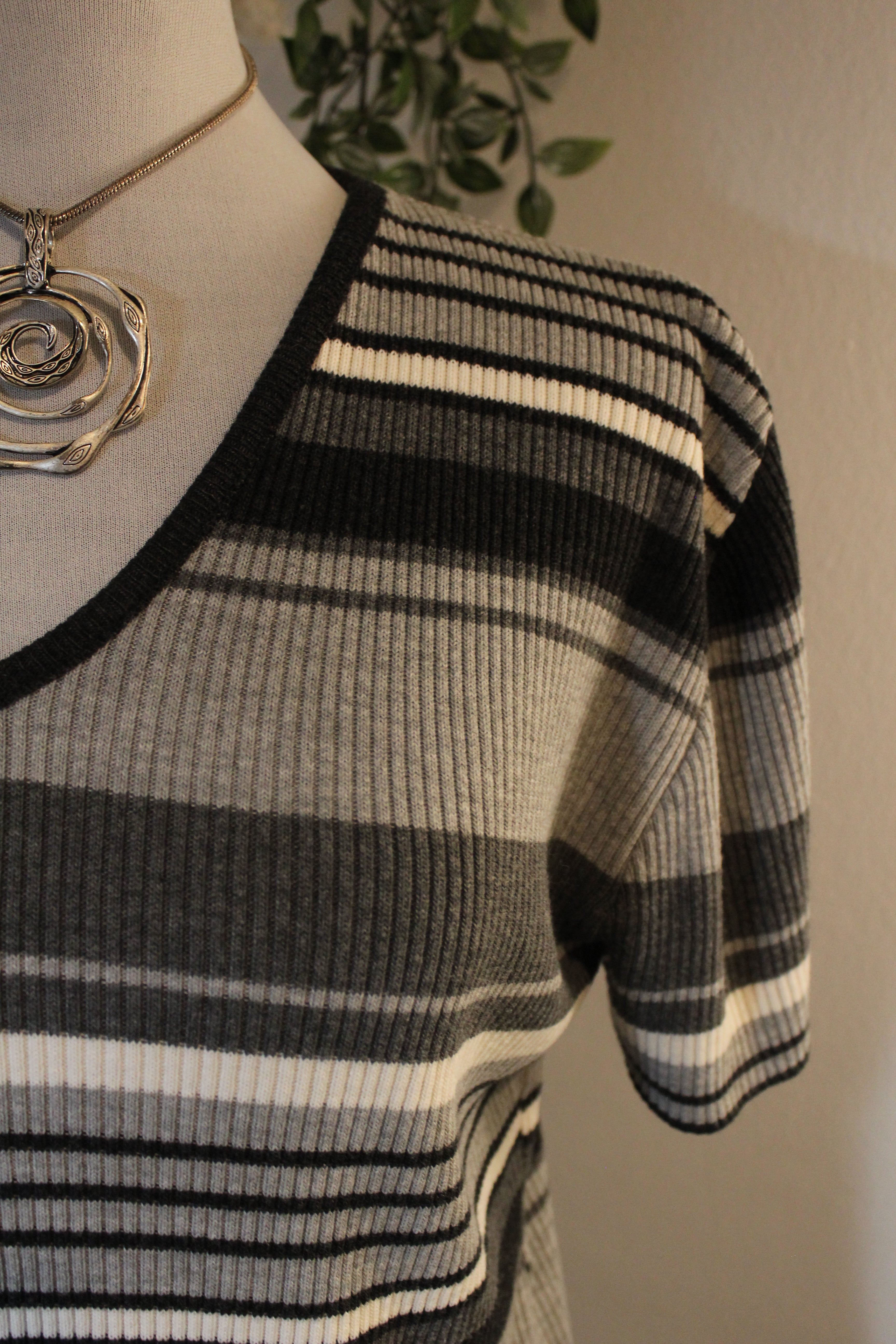 Basics Black Gray White Striped Shirt