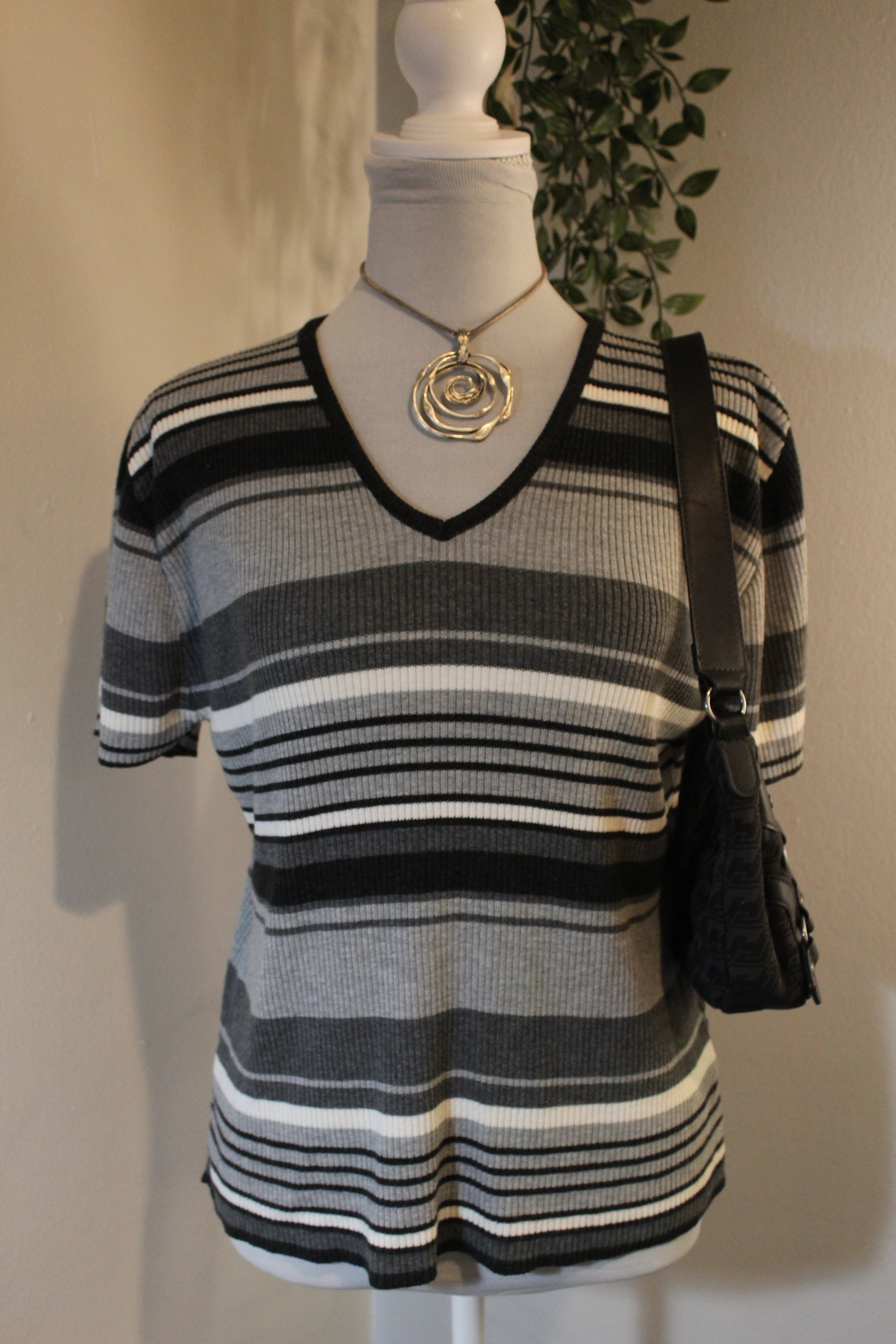 Basics Black Gray White Striped Shirt