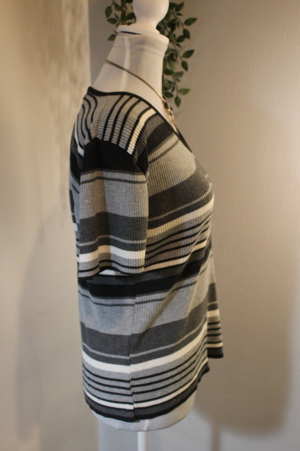 Basics Black Gray White Striped Shirt