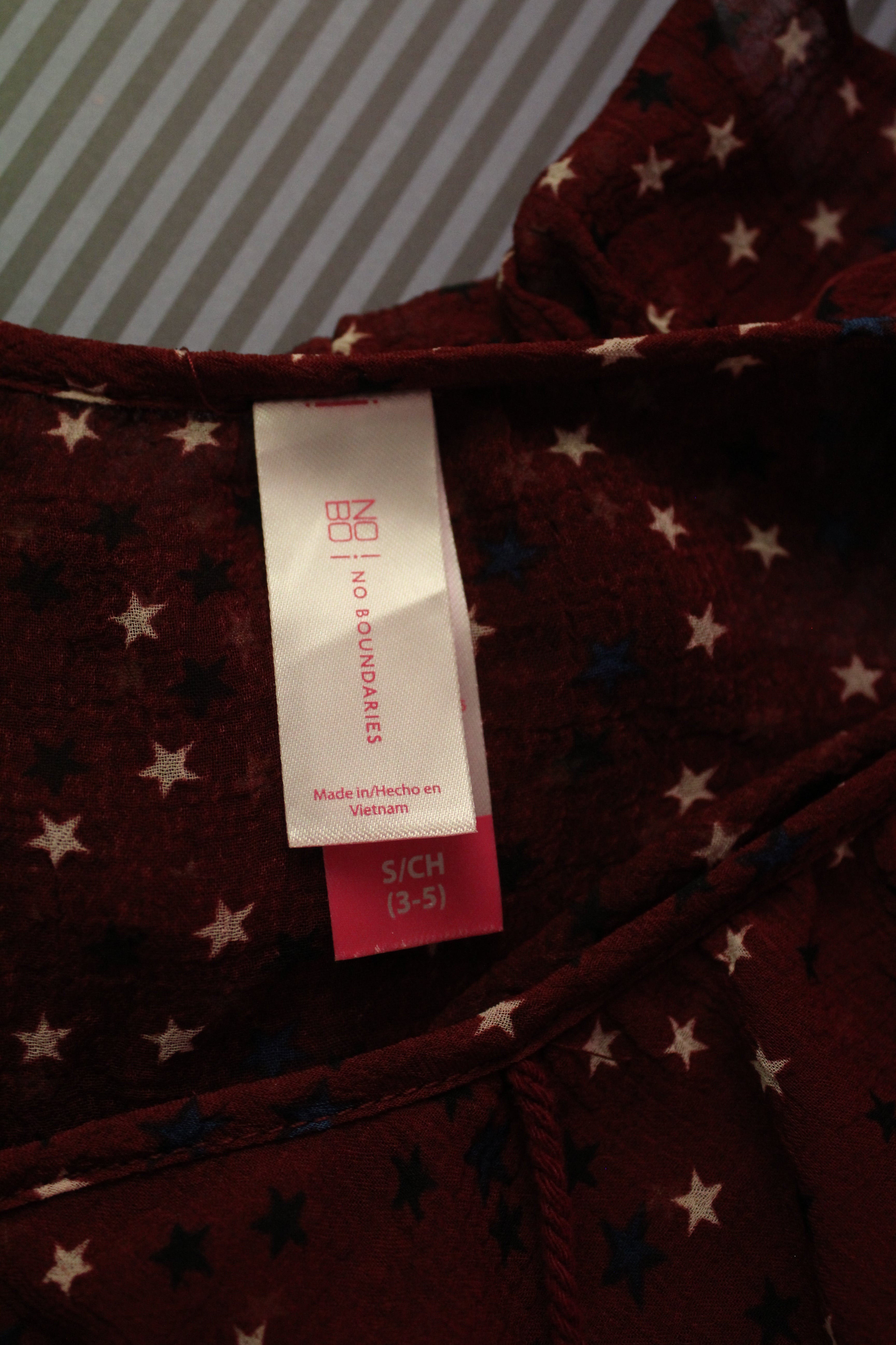 4th of July Sheer Red Blouse with Blue and White Stars