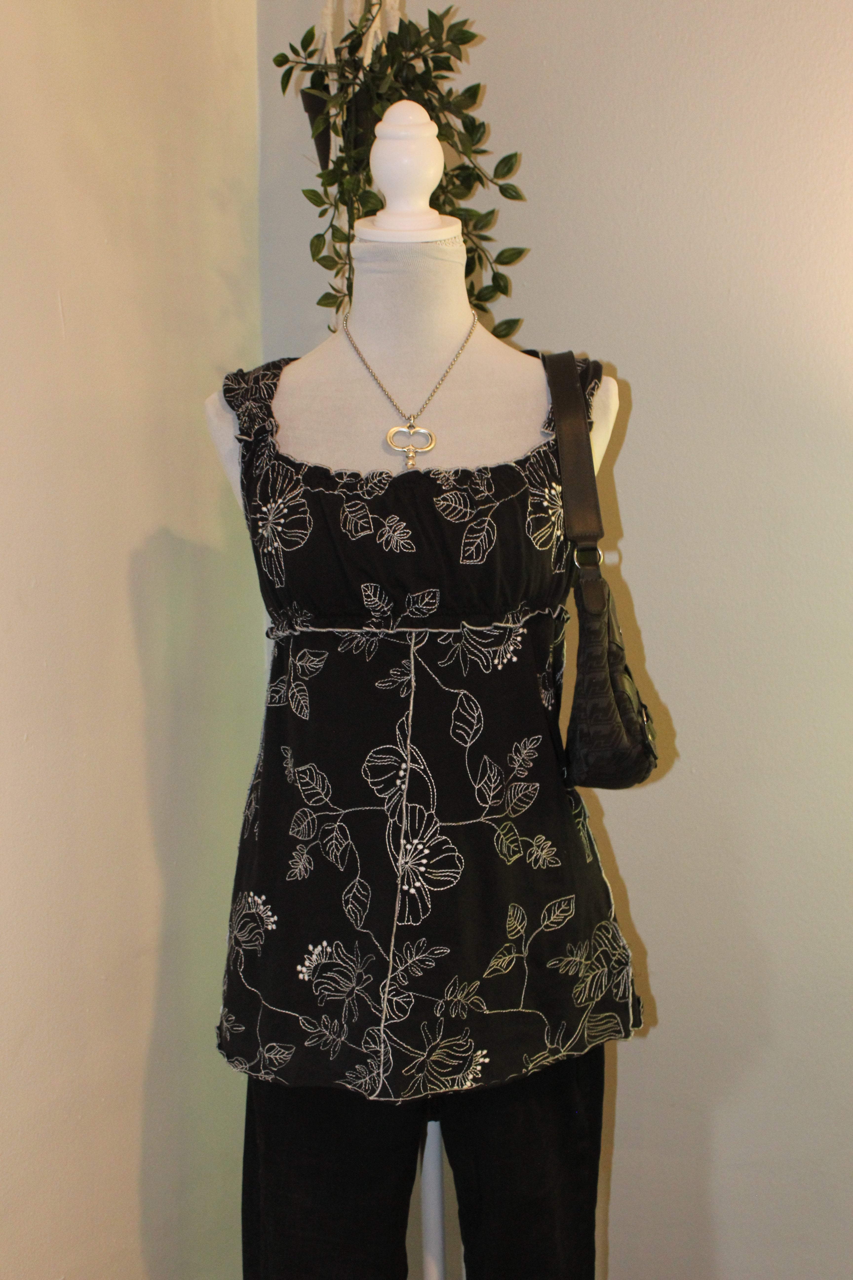 Black Floral Baby Doll Blouse