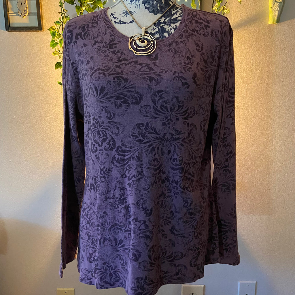 Black Floral Graphics Purple Long Sleeve