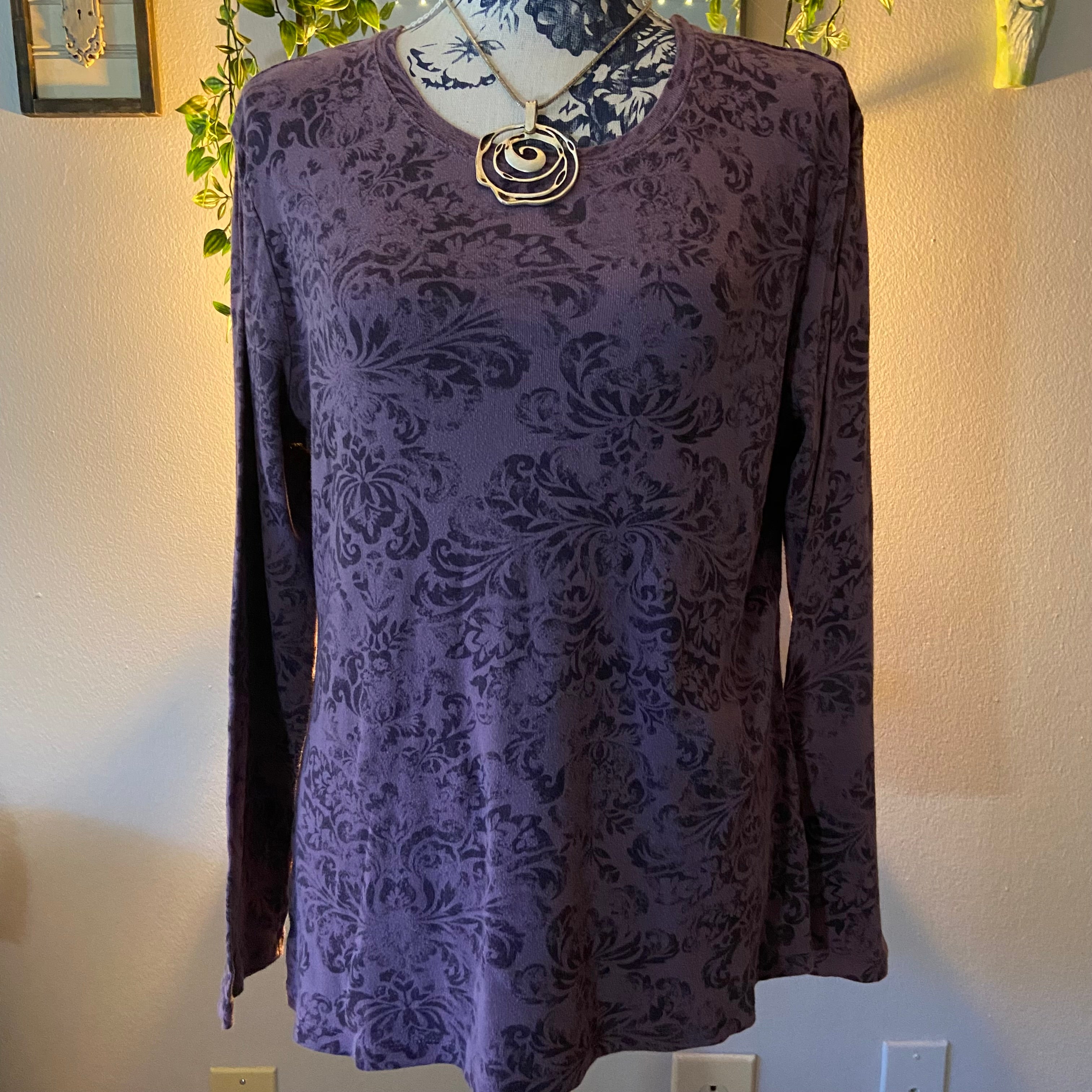 Black Floral Graphics Purple Long Sleeve