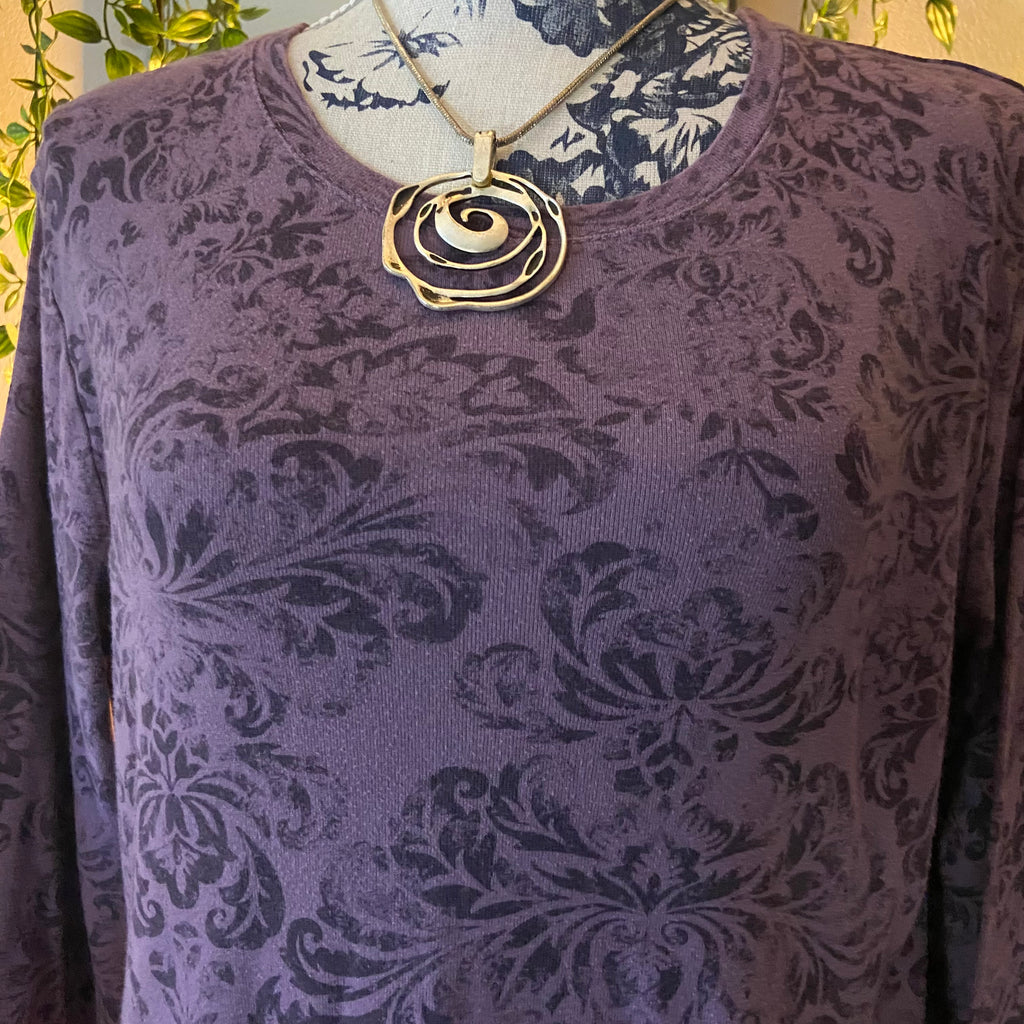 Black Floral Graphics Purple Long Sleeve