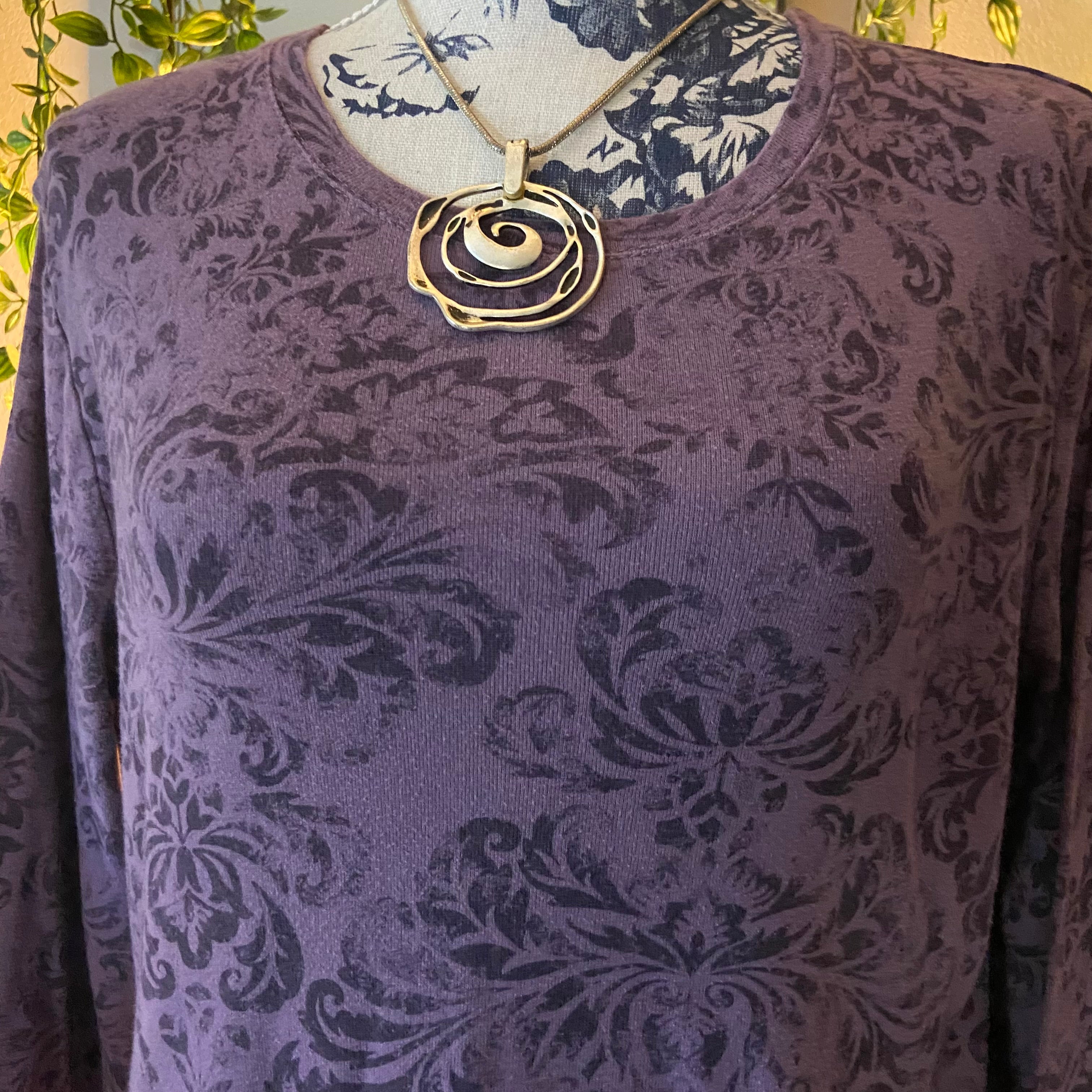 Black Floral Graphics Purple Long Sleeve