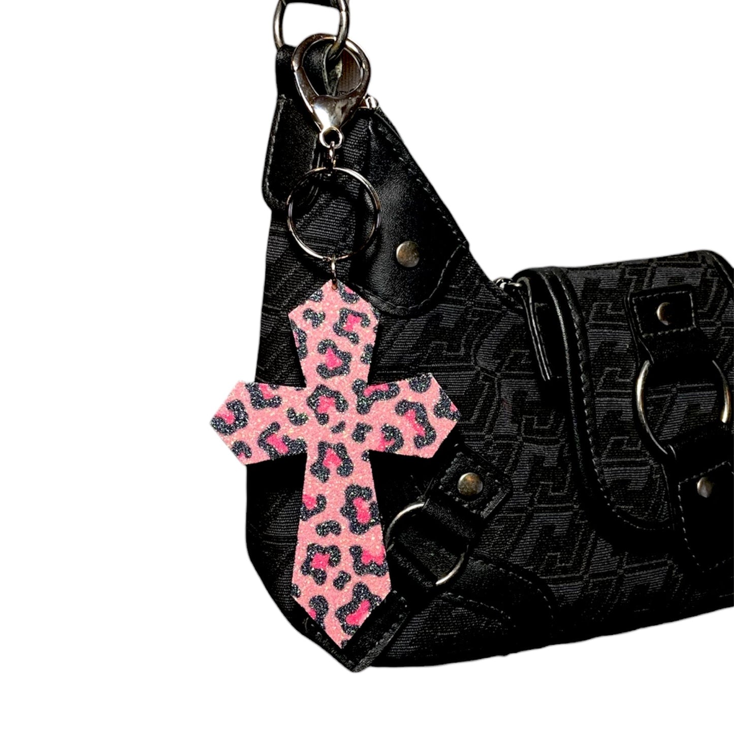 Pink Leopard Cross Keychain v.2