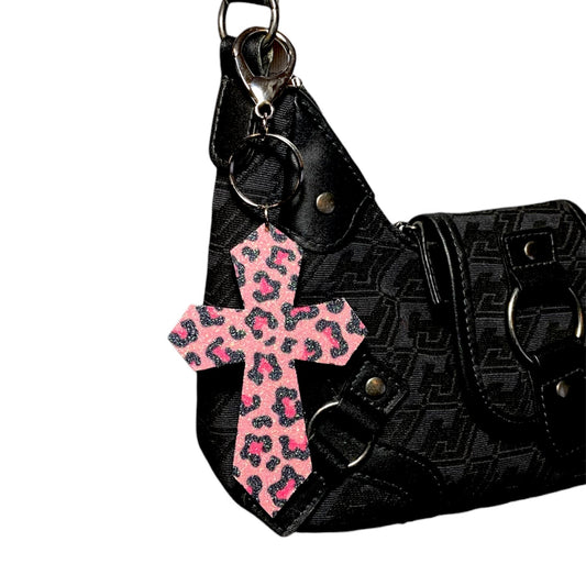 Pink Leopard Cross Keychain v.2