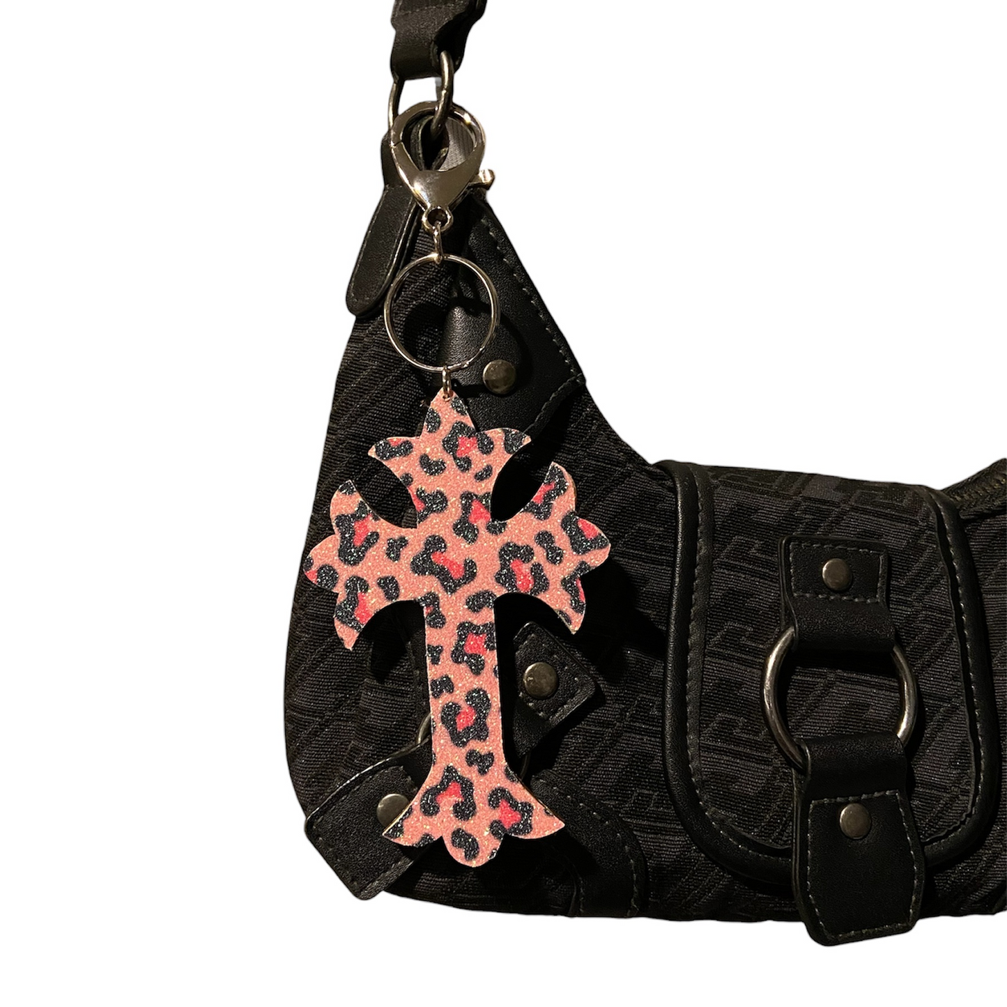 Pink Leopard Cross Keychain