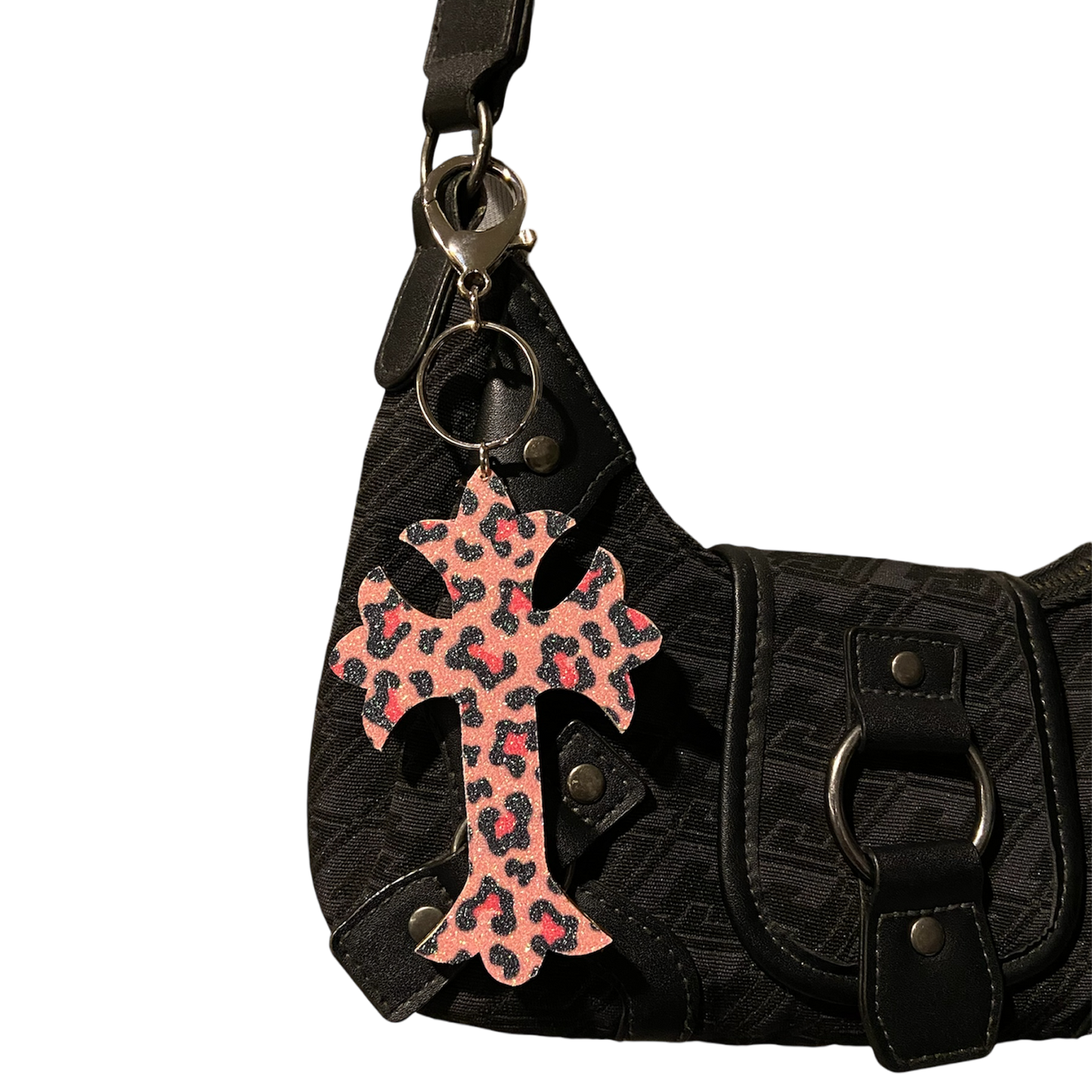Pink Leopard Cross Keychain